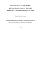 Tonality, Functionality and Beethovenian Form in the Late Instrumental Works of César Franck