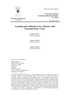 Learning and Collusion in New Markets with Uncertain Entry Costs