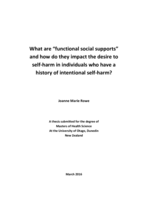 What are “functional social supports” and how do they impact the desire to self harm in individuals who have a history of intentional self harm?