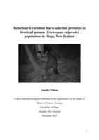 Behavioural variation due to selection pressures in brushtail possum (Trichosurus vulpecula) populations in Otago, New Zealand