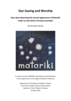 Star Gazing and Worship: How does observing the annual appearance of Matariki relate to and inform Christian worship?