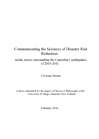 Communicating the sciences of Disaster RiskReduction: media stories surrounding the Canterbury earthquakes of 2010-2011