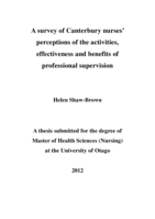 A survey of Canterbury nurses' perceptions of the activities, effectiveness and benefits of professional supervision