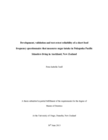 Development, validation and test-retest reliability of a short food frequency questionnaire that measures sugar intake in Pukapuka Pacific Islanders living in Auckland, New Zealand