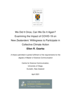 We Did It Once, Can We Do It Again? Examining the Impact of COVID-19 on New Zealanders’ Willingness to Participate in Collective Climate Action