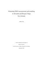 Wintertime PM10 measurements and modelling in Alexandra and Mosgiel, Otago, New Zealand.