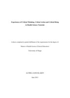 Experiences of critical thinking, critical action and critical being in health science tutorials