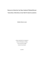 Resource selection by New Zealand pāteke/brown teal (Anas chlorotis) at two North Island locations