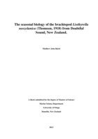 The seasonal biology of the brachiopod Liothyrella neozelanica (Thomson, 1918) from Doubtful Sound, New Zealand.