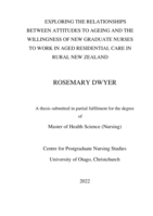 Exploring the relationships between attitudes to ageing and the willingness of new graduate nurses to work in aged residential care in rural New Zealand