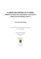 Fairer transport outcomes: Improving health, wellbeing and equity through transport policy