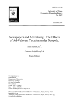 Newspapers and advertising: The effects of ad-valorem taxation under duopoly.