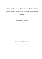Using Stable Isotope Analysis to study the diet of stoats (Mustela erminea) in the alpine zone of New Zealand