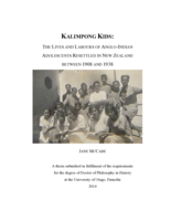 Kalimpong Kids: The Lives and Labours of Anglo-Indian Adolescents Resettled in New Zealand between 1908 and 1938