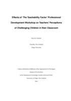The Effects of 'The Teachability Factor' Professional Development Workshop on Teachers' Perceptions of Challenging Children in their Classroom