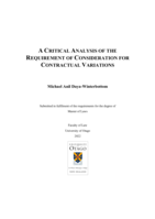 A Critical Analysis of the Requirement of Consideration for Contractual Variations