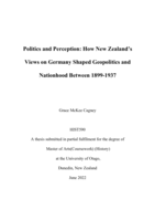 Politics and Perception: How New Zealand’s Views on Germany Shaped Geopolitics and Nationhood Between 1899-1937