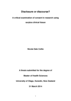 Disclosure or discourse? A critical examination of consent in research using surplus clinical tissue
