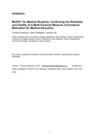 MUSIC for Medical Students: Confirming the Reliability and Validity of A Multi-Factorial Measure of Academic Motivation for Medical Education