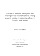 Carriage of Neisseria meningitidis and meningococcal vaccine hesitancy among students residing in residential colleges in Dunedin, New Zealand