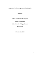 Acupuncture for the management of low back pain