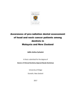 Awareness of pre-radiation dental assessment of head and neck cancer patients among dentists in  Malaysia and New Zealand
