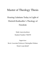 Hearing Galatians Today in Light of Dietrich Bonhoeffer's Theology of Freedom