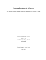He manu hou ahau, he pī ka rere: The transition of Māori language immersion students to the University of Otago