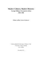 Shadow Cultures, Shadow Histories: Foreign Military Personnel in Africa 1960-1980