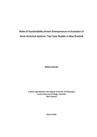 Roles of Sustainability-Driven Entrepreneurs in Evolution of  Socio-technical Systems: Two Case Studies in New Zealand