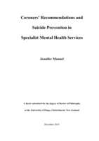 Coroners' Recommendations and Suicide Prevention in Specialist Mental Health Services