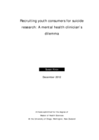 Recruiting youth consumers for suicide research:  A mental health clinician's dilemma