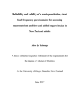 Reliability and validity of a semi-quantitative, short food frequency questionnaire for assessing macronutrient and free and added sugars intake in New Zealand adults