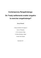 Contemporary Rangatiratanga: Do Treaty settlements enable rangatira to exercise rangatiratanga?