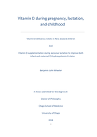 Vitamin D during pregnancy, lactation, and childhood: Vitamin D deficiency rickets in New Zealand children andVitamin D supplementation during exclusive lactation to improve both infant and maternal 25 hydroxyvitamin D status