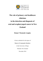 The role of primary oral healthcare clinicians in the detection and diagnosis of oral and oropharyngeal cancer in New Zealand