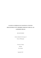 Statistical inferences on cognition in Attention Deficit/Hyperactivity Disorder, Parkinson’s Disease, and Alzheimer’s Disease