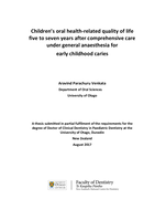 Children’s oral health-related quality of life five to seven years after comprehensive care under general anaesthesia for early childhood caries
