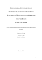 Behavioural, convergent and ontogenetic evidence for adaptive behavioural manipulation in mermithid infected hosts