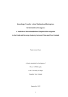 Knowledge transfer within multinational enterprises via international assignees:  A multi-level microfoundational empirical investigation in the food and beverage industry between China and New Zealand