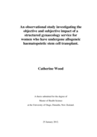 An observational study investigating the objective and subjective impact of a structured gynaecology service for women who have undergone allogeneic haematopoietic stem cell transplant.