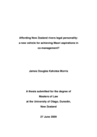 Affording New Zealand rivers legal personality : a new vehicle for achieving Maori aspirations in co-management?