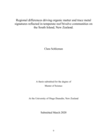 Regional differences driving organic matter and trace metal signatures reflected in temperate reef bivalve communities on the South Island, New Zealand.