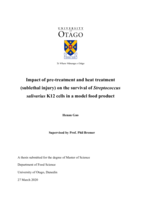 Impact of pre-treatment and heat treatment (sublethal injury) on the survival of Streptococcus salivarius K12 cells in a model food product