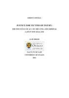 Justice for Victims of Injury - The Influence of ACC on the Civil and Criminal Law in New Zealand