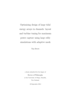 Optimising design of large tidal energy arrays in channels: layout and turbine tuning for maximum power capture using large eddy simulations with adaptive mesh