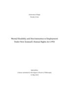 Mental Disability and Discrimination in Employment Under New Zealand's Human Rights Act 1993