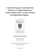 Coherent Frequency Conversion from Microwave to Optical Fields in an Erbium Doped Y2SiO5 Crystal: Towards the Single Photon Regime