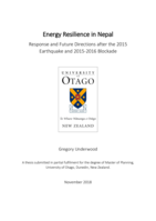 Energy Resilience in Nepal: Response and Future Directions after the 2015 Earthquake and 2015-2016 Blockade