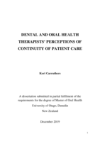 Dental and Oral Health Therapists' Perceptions of Continuity of Patient Care